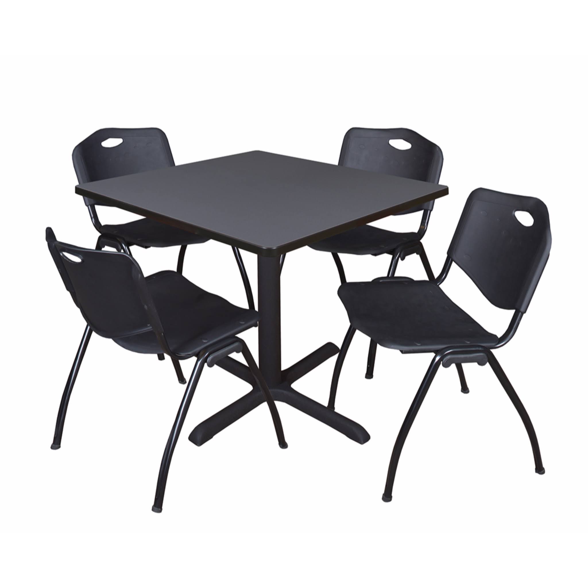 Cain 42x22 Square Breakroom Table- Grey u0026 4 &M& Stack Chairs- Black - Regency - TB4242GY47BK