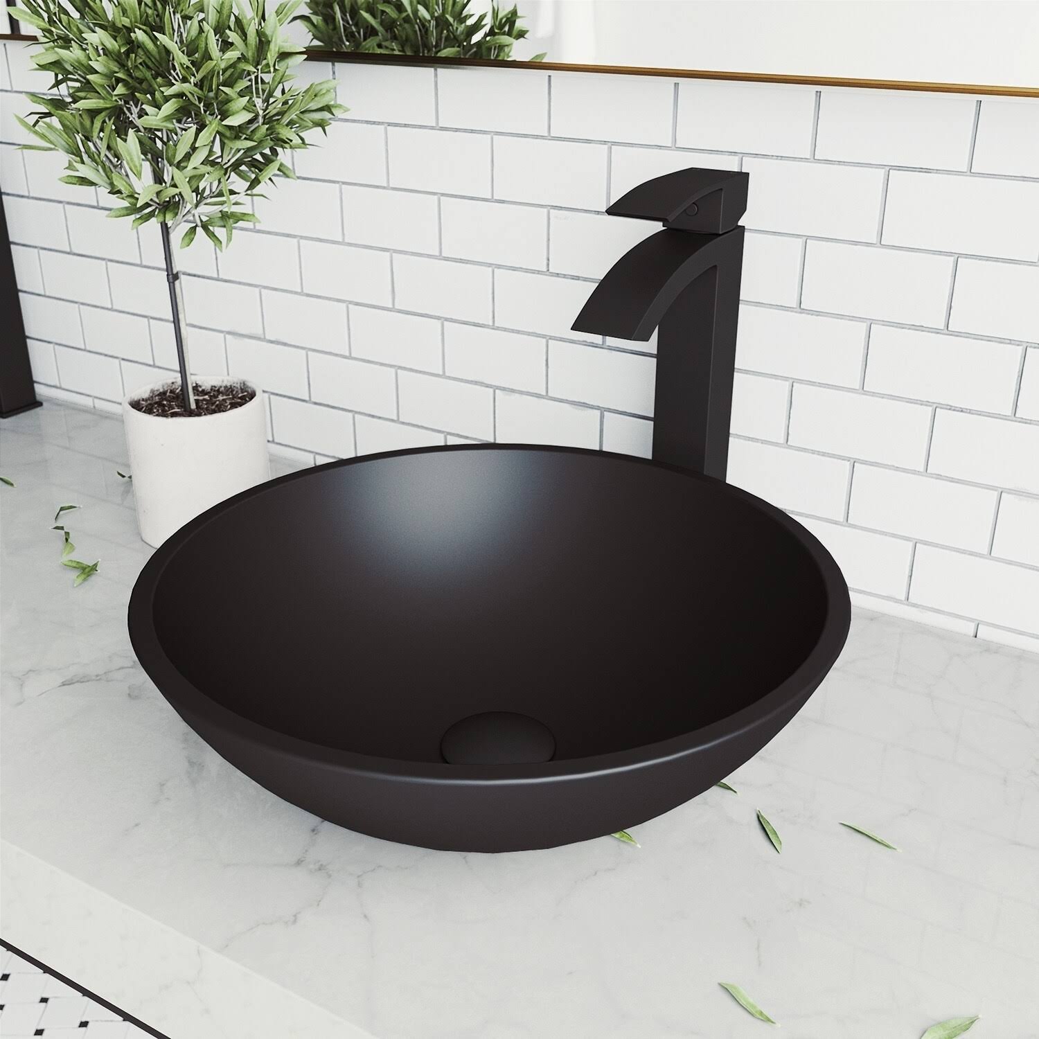Cavalli Glass Round Vessel Bathroom Sink Set with Duris Faucet in Matte Black, Vigo VGT1435