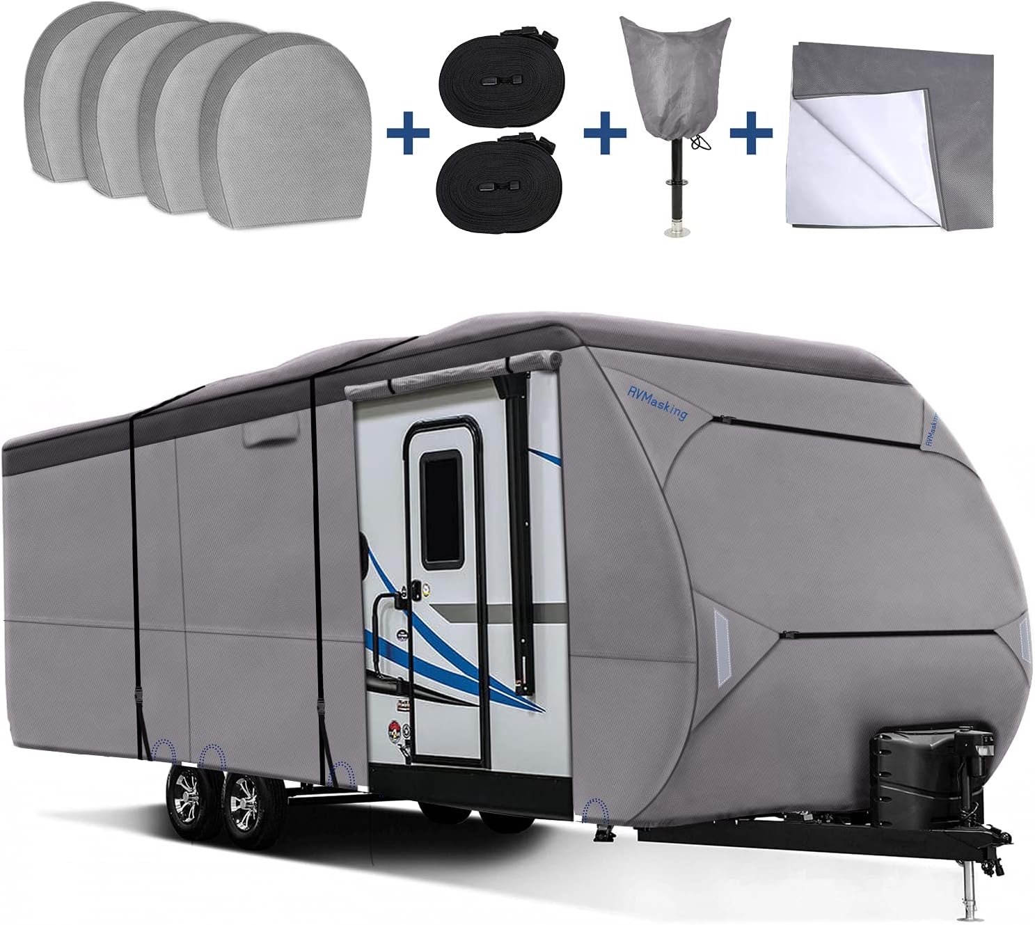 RVMasking Upgraded Waterproof 500D Top Travel Trailer Cover for 26'1