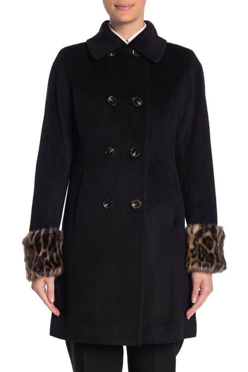 Tahari Wrap Front Button Wool-Blend Coat Medium / Black