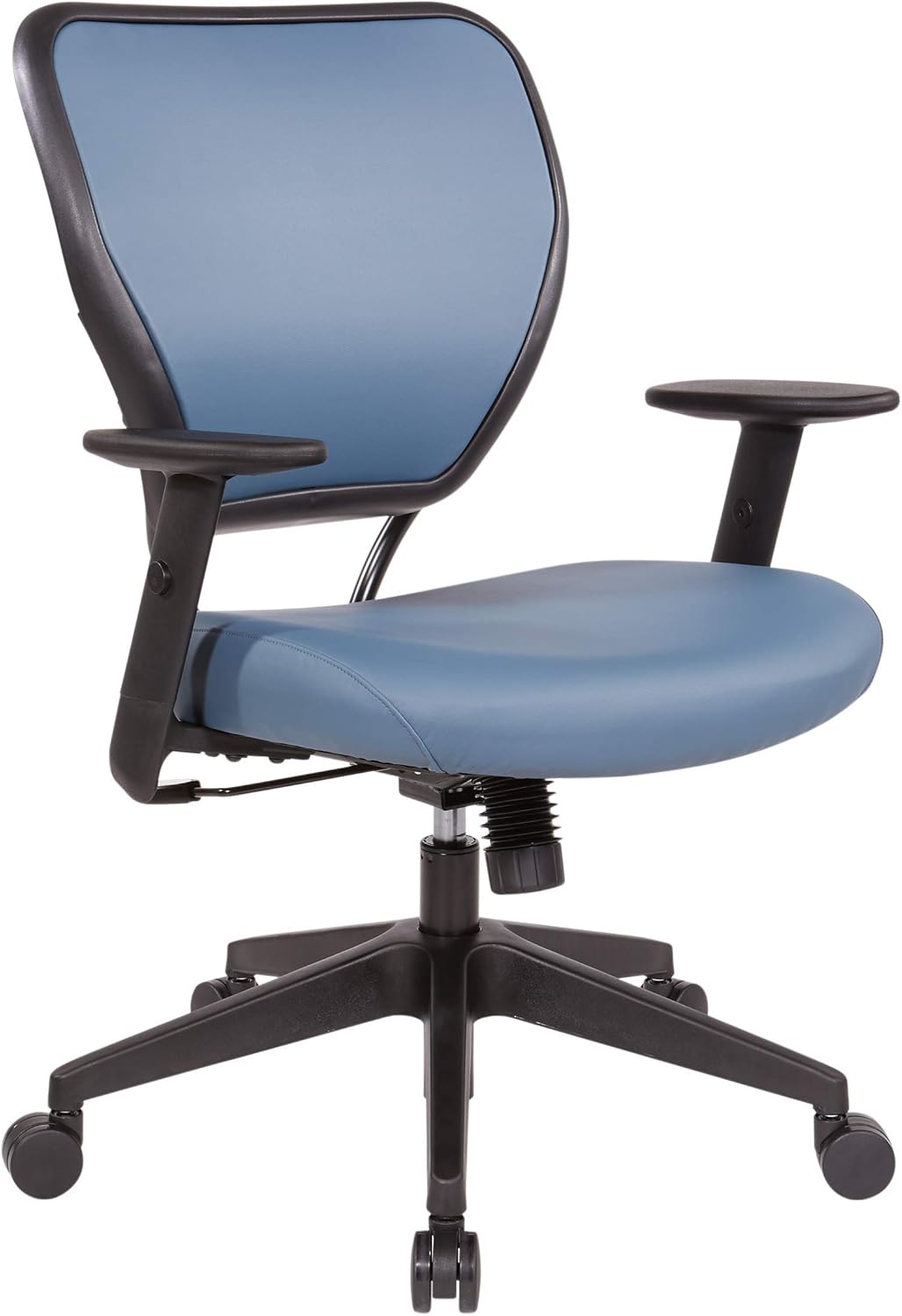Office Star 55 Series AirGrid Back Adjustable Manager's Task Chair with Lumbar Support, Angled Arms, Padded Seat and Nylon Base, Antimicrobial Dillon Blue Faux Leather