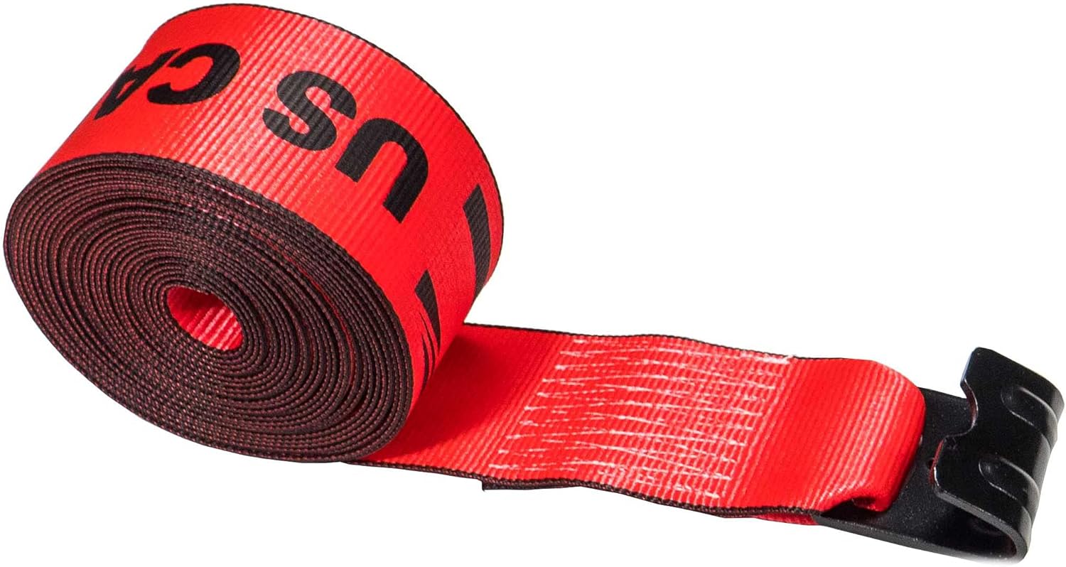 US Cargo Control 4 Inch x 30 Foot Red Winch Straps with Flat Hook 10 Pack