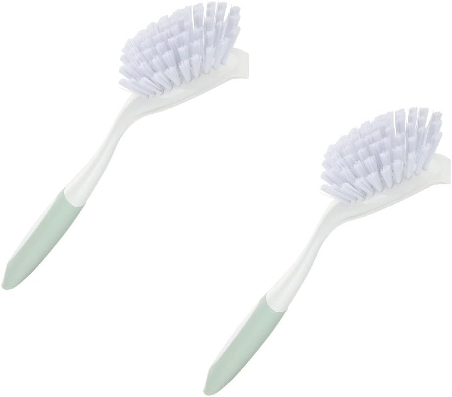CQT Kitchen Diffusion Type Scrub Brush for Cleaning Dishes Pots Pan Sink and Bathroom with Comfortable Long Handle 2pack (Yellow)