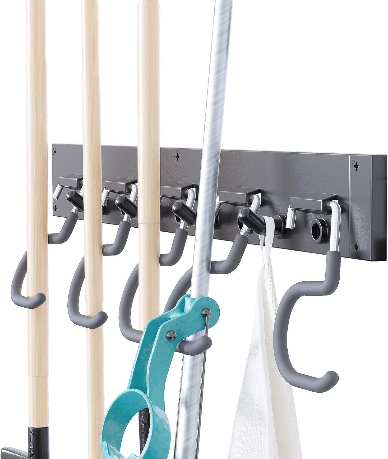 TORACK 64 Inch Garage Hooks Tool Organizer, Adjustable Wall Mounted Garage Hanger Storage System (16 Hooks & 16 Pegs)