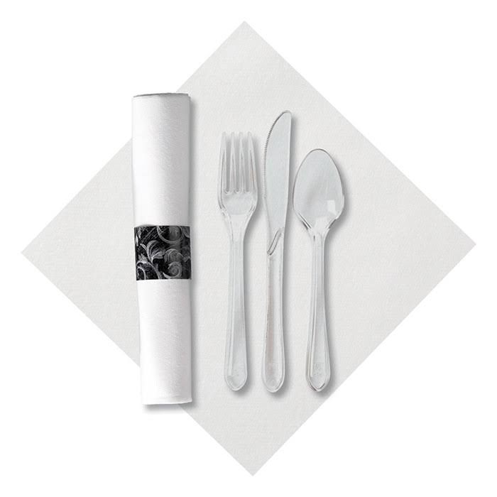 Hoffmaster Pre-Rolled Linen-Like Napkin and Heavy Weight Plastic Cutlery, 17x22 x 17x22 - 50 pack