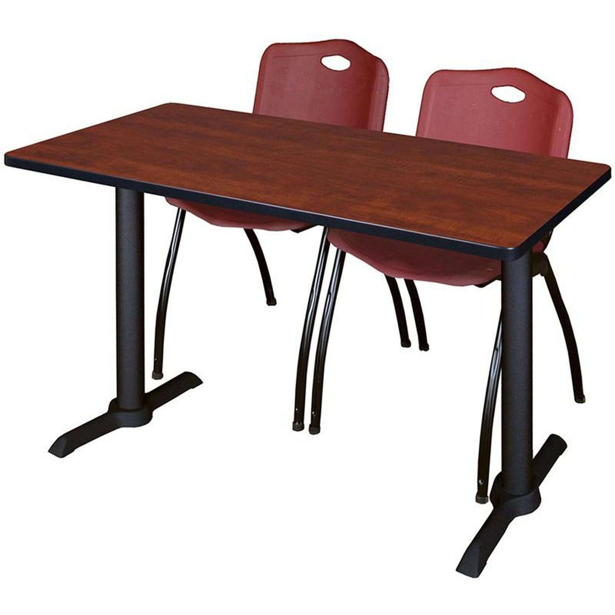 Regency Cain 48x22 x 24x22 Training Table- Cherry u0026 2 &M& Stack Chairs- Burgundy