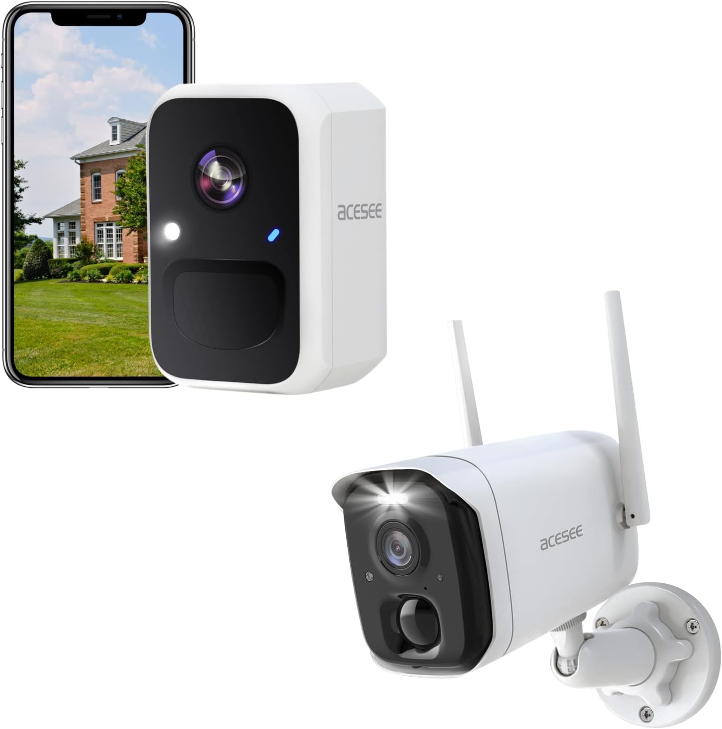 Acesee Wireless Outdoor Security Camera,4MP Rechargeable Battery Powered Home Security Camera,2MP WiFi IP Camera with PIR Motion Detection,Night Vision,2-Way Audio Waterproof,Cloud/SD Storage