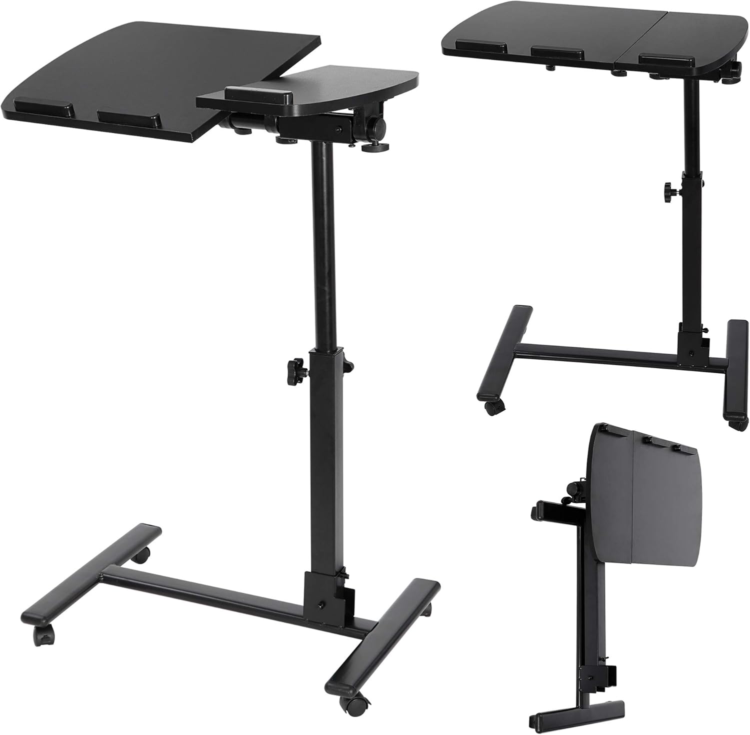 Smartxchoices Angle Height Adjustable Laptop Stand Rolling Desk Cart, Mobile Laptop Computer Holder w/Side Table and Casters - 180° Tilt 360° Swivel Pack of 2