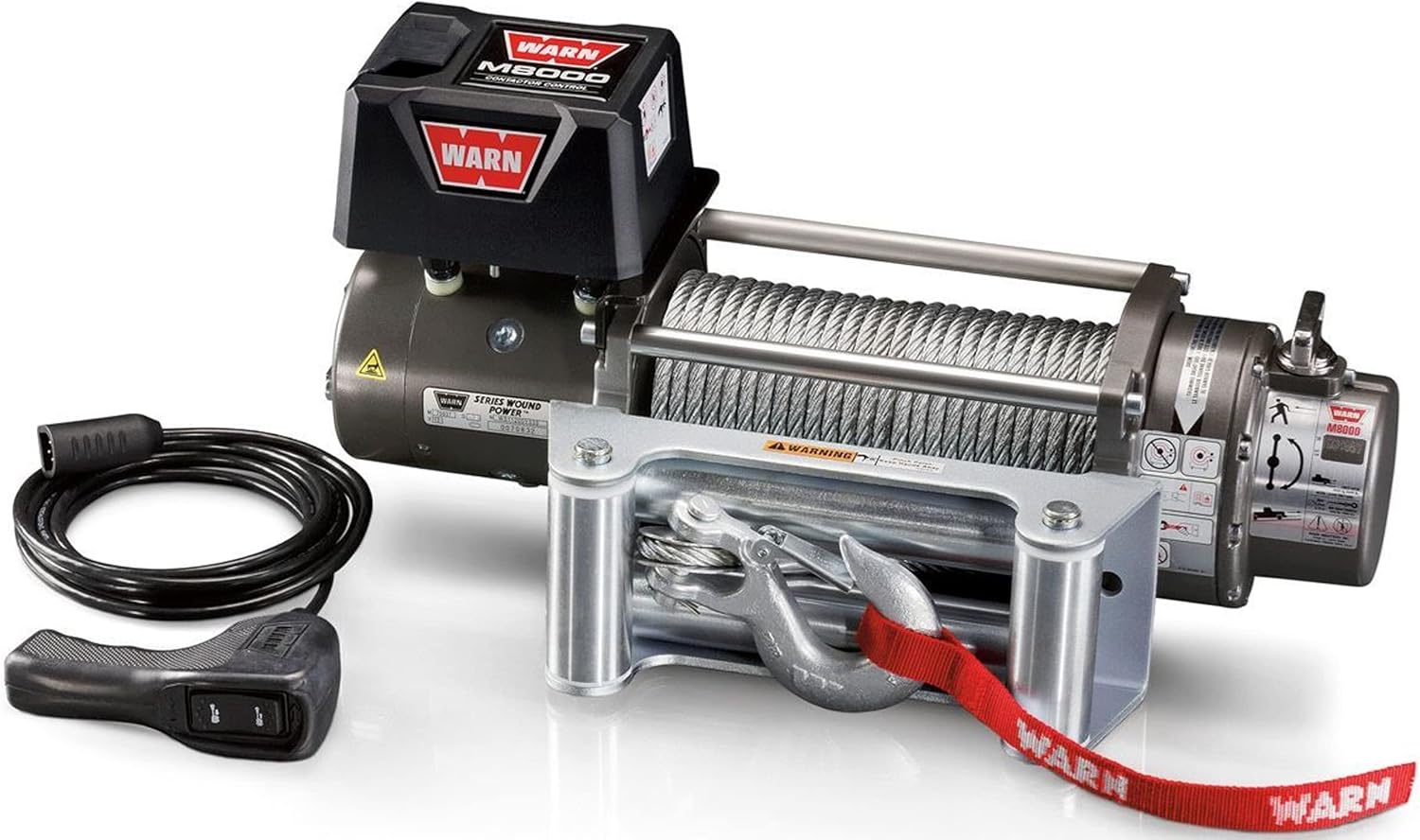 WARN 26502 M8000 Series Electric 12V Winch with Steel Cable Wire Rope: 5/16