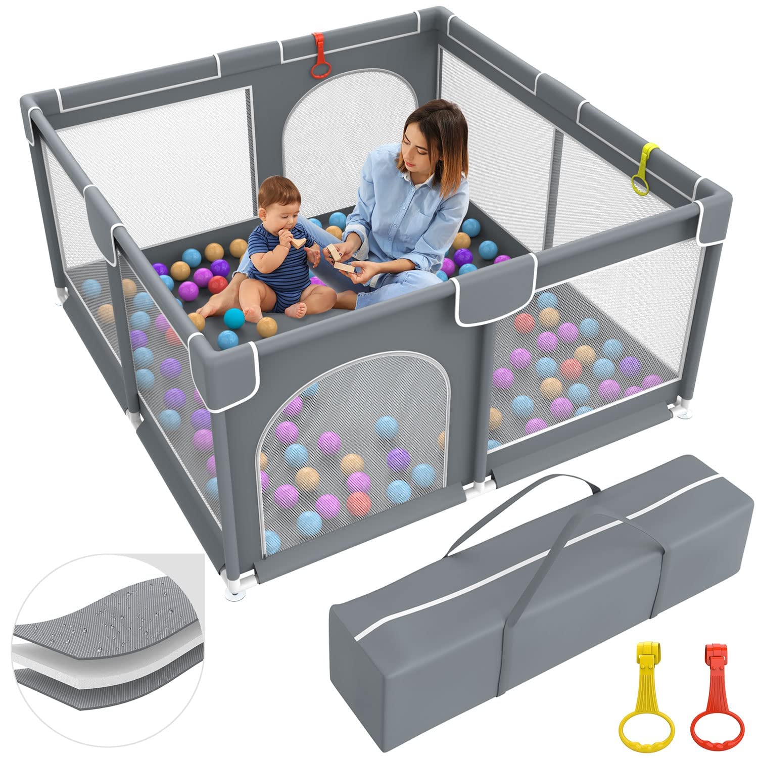 Baby Playpen , Baby Playard, Playpen for Babies with Gate Indoor & Outdoor Kids Activity Center with Anti-Slip Base , Sturdy Safety Playpen with Soft Breathable Mesh , Kid's Fence for Infants