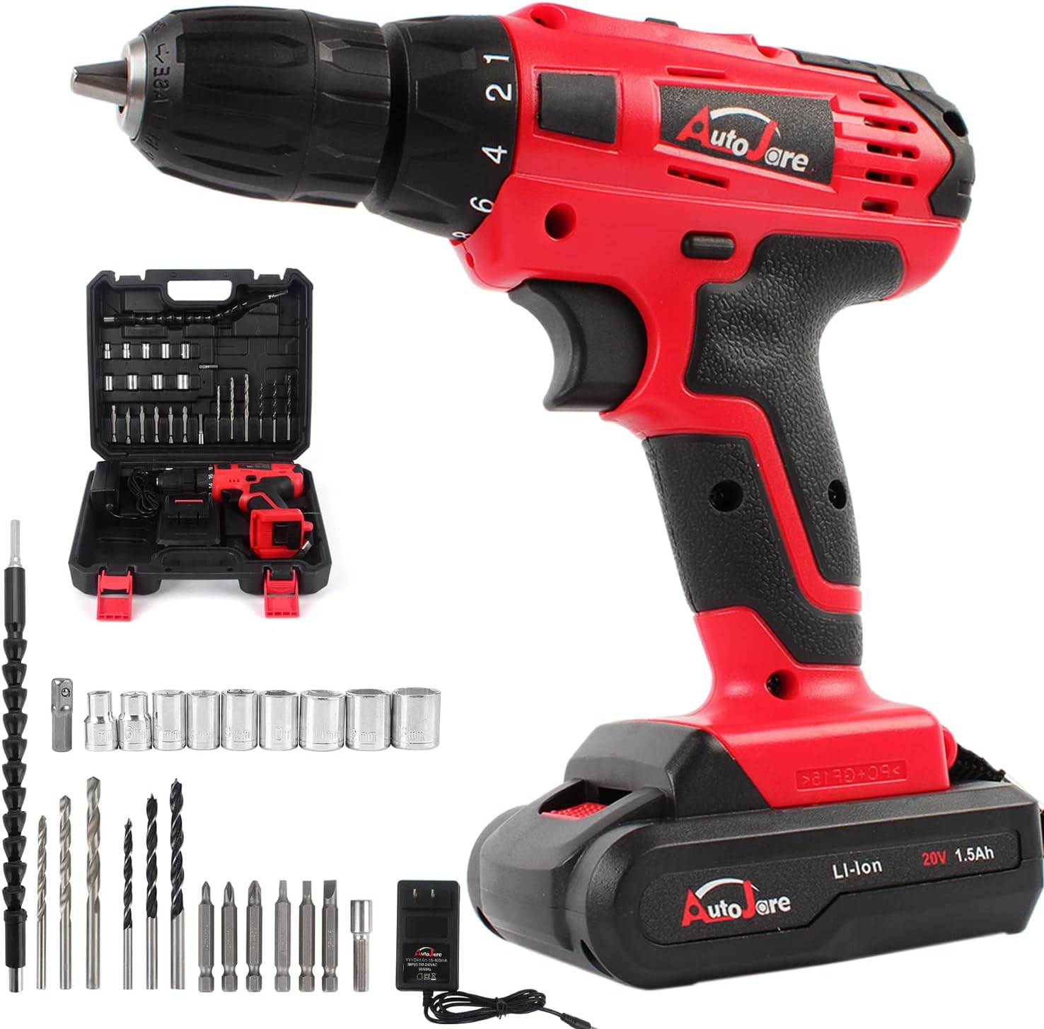 Electric Cordless Drill Kit- AUTOJARE Rechargeable Power Drill Driver 20V max 18V Lithium-Ion Battery 3/8