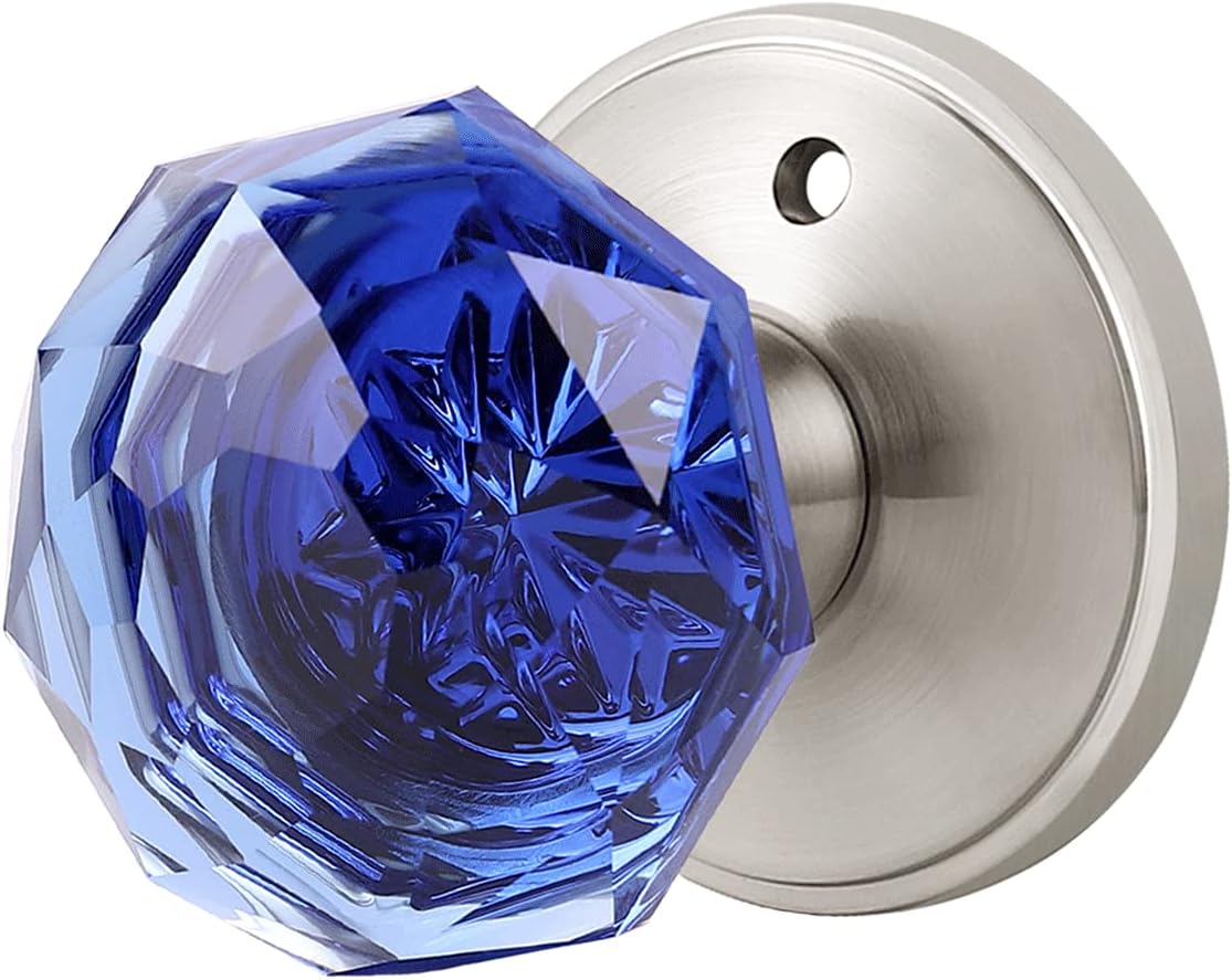 NIZADO Blue Crystal Passage Door Knobs,Modern Door Knobs Interior Brushed Nickel,Bed/Bath Lock Keyless Door Hardware(4 Pack) Pack of 2