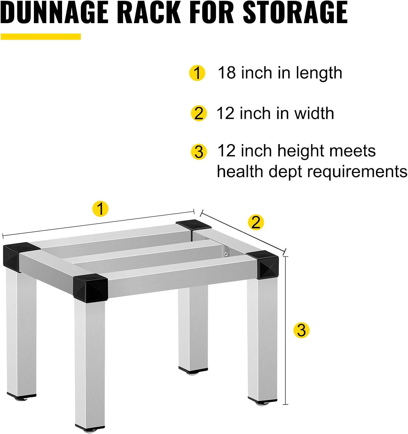 VEVOR Aluminum Dunnage Rack, 18'' x 12'' Commercial Floor Food Shelf, 12'' Off The Floor, 1000lbs Capacity Aluminum Storage Rack, Commercial Food Service Storage in Restaurant, Kitchens, Shops Pack of 2