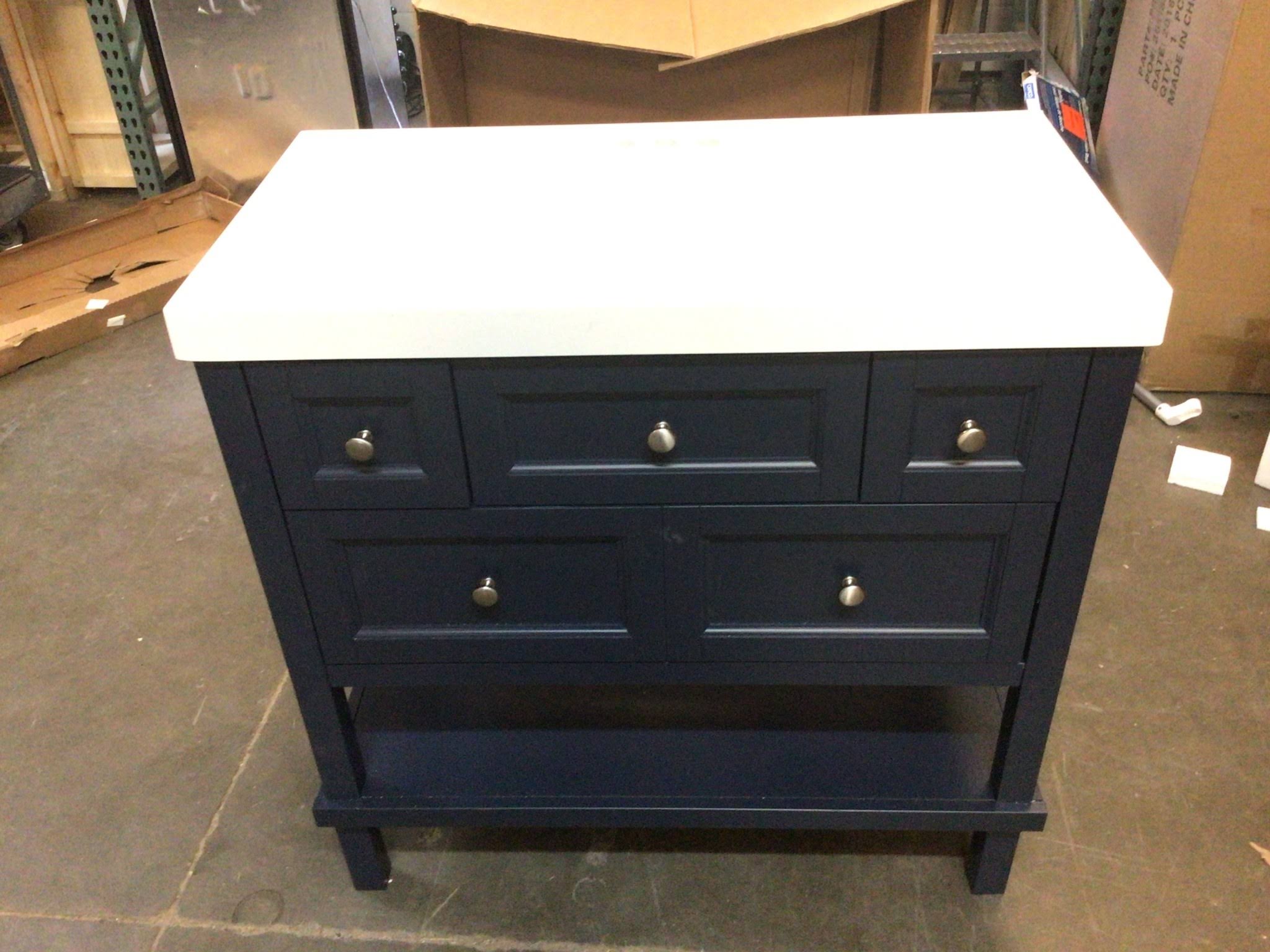 Glacier Bay Ashland 37 in. W x 19 in. D x 36.7 in. H Bath Vanity in Blue w/ Cultured Marble Vanity Top in White w/ White Sink