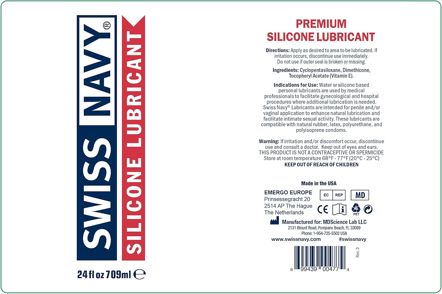 Swiss Navy Premium Silicone-Based Personal Lubricant & Lubricant Sex Gel for Couples, 24 oz. Pack of 2
