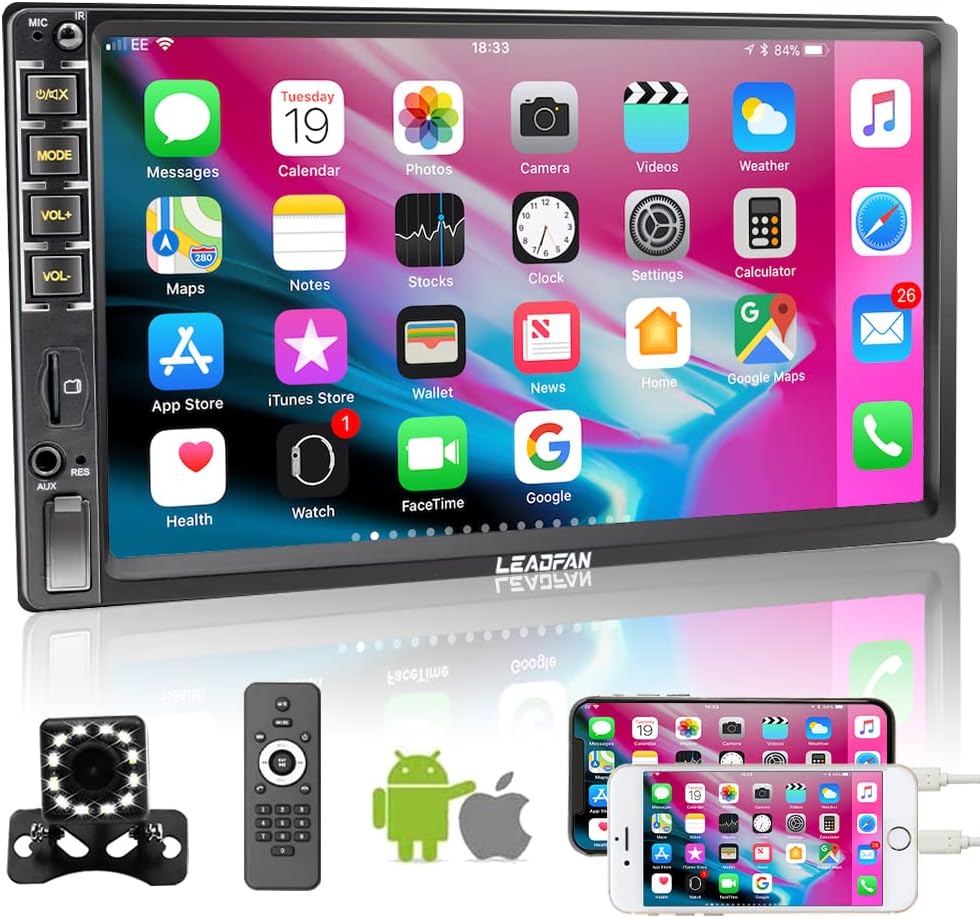 7'' Car Stereo Radio Double Din Car Audio Systems with Bluetooth Phone Mirror Link Multimedia MP5 Player Touch Screen with Hands Free TF USB MP5/4/3 Player FM,Backup Camera