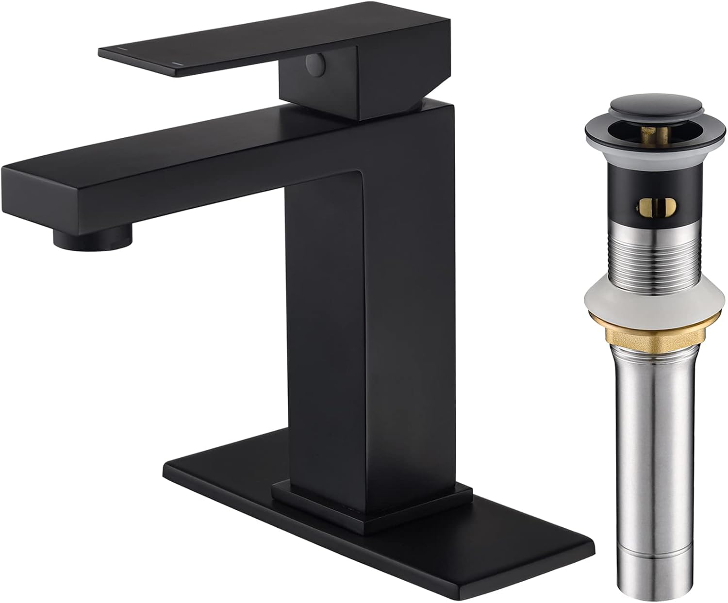 Anpean Single Hole Bathroom Faucet Black, Single Handle Bathroom Sink Faucet Deck Plate with Pop-up Drain and Supply Lines