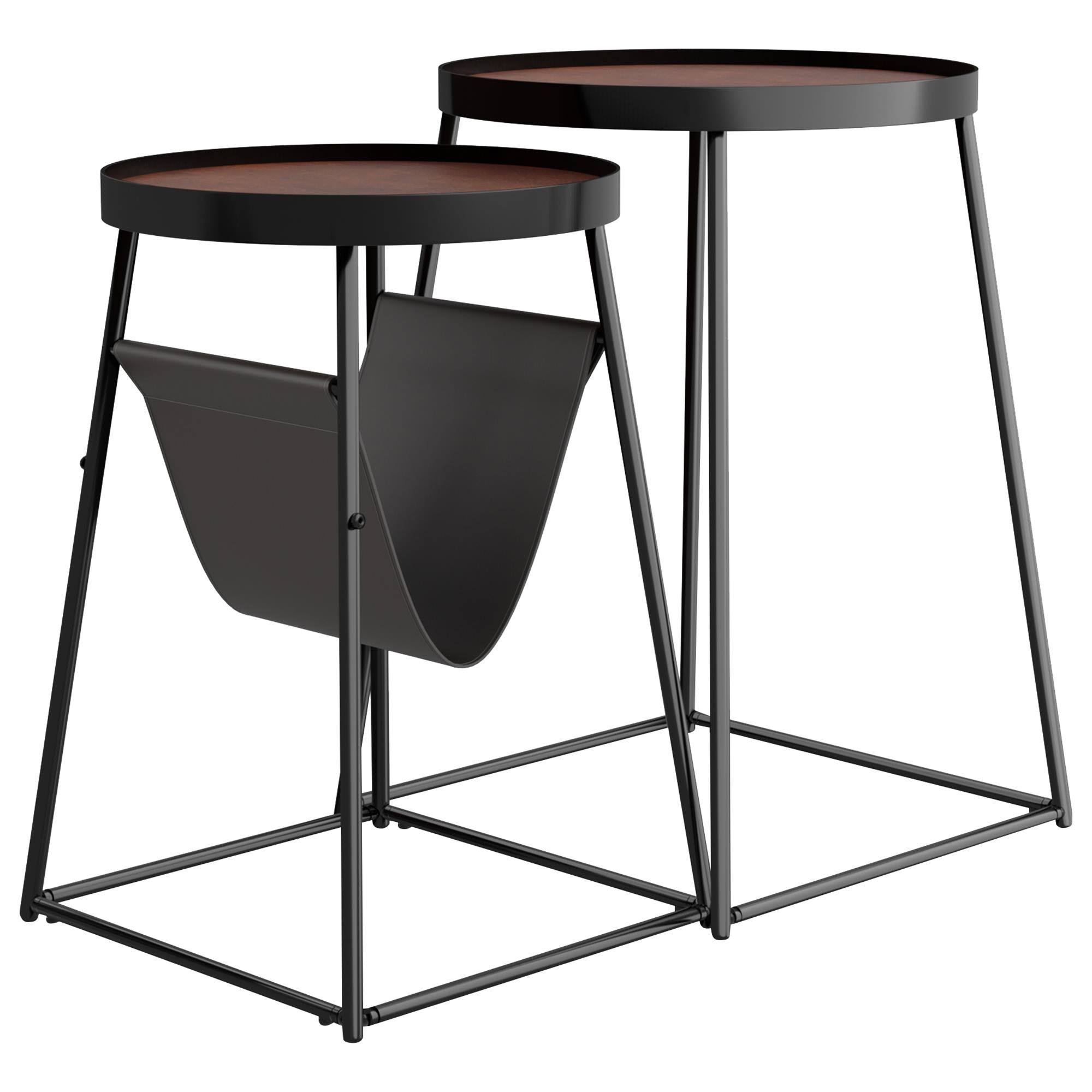 Furniture of America Hosmer Matte Black Storage 2-Piece Nesting Tables Walnut | IDF-AC328