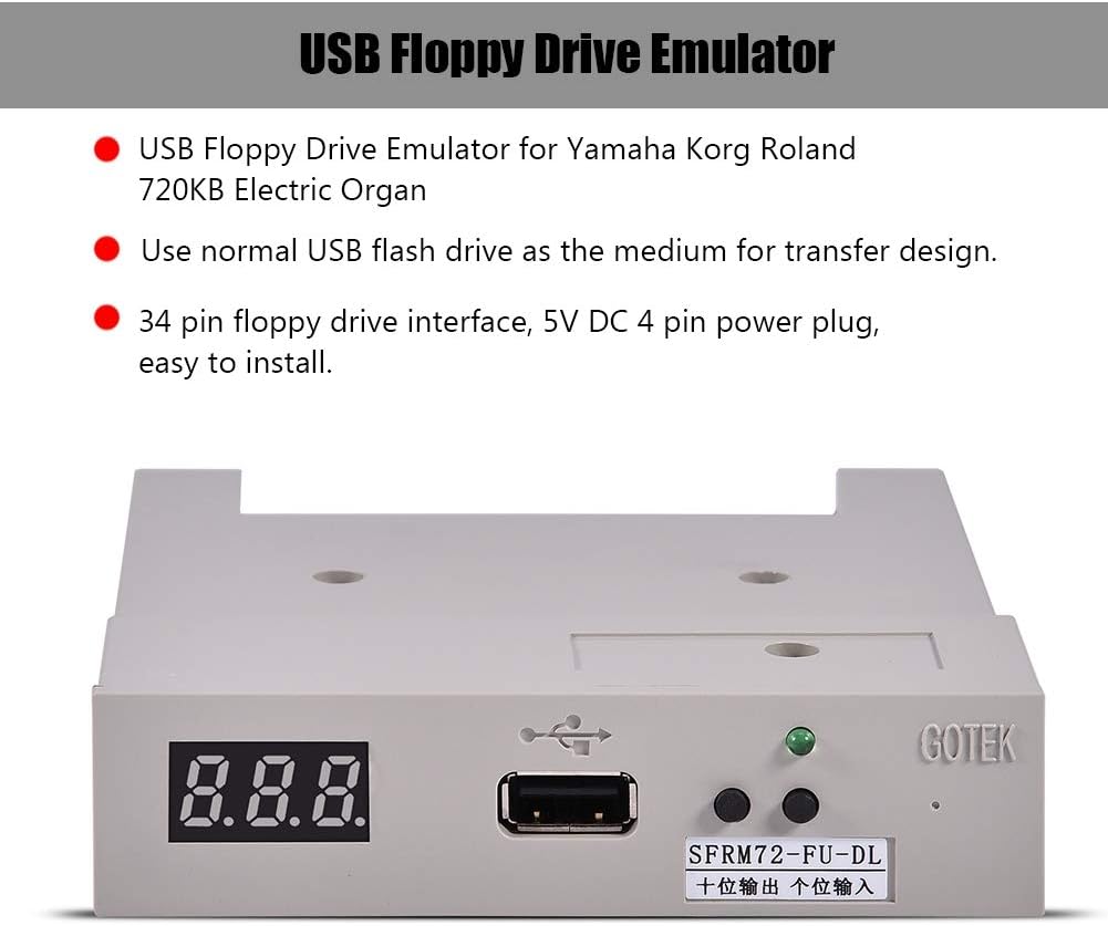 USB Emulator,SFRM72-FU-DL USB Floppy Drive Emulator,34 Pin Floppy Driver Interface, 5V DC 4 Pin Power Plug,720KB Built-in Flash Memory, with FAT12 Format Pack of 2