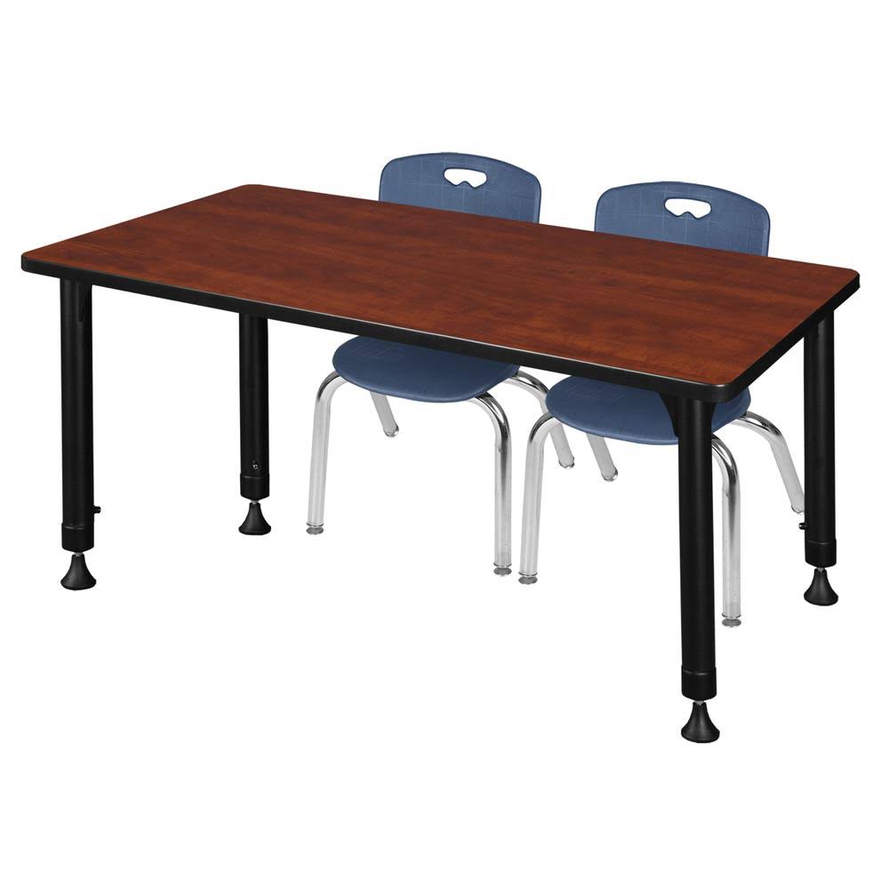 Kee 48x22 x 30x22 Height Adjustable Classroom Table - Cherry u0026 2 Andy 12-in Stack Chairs- Navy Blue