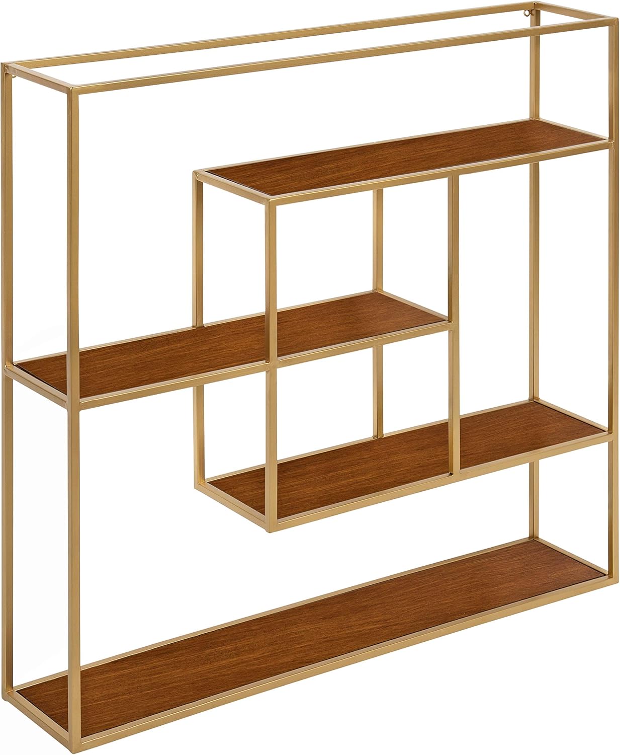 Kate and Laurel Ulna Large Modern Decorative Floating Wall Shelves with Black Metal Frame, Rustic Brown Wood