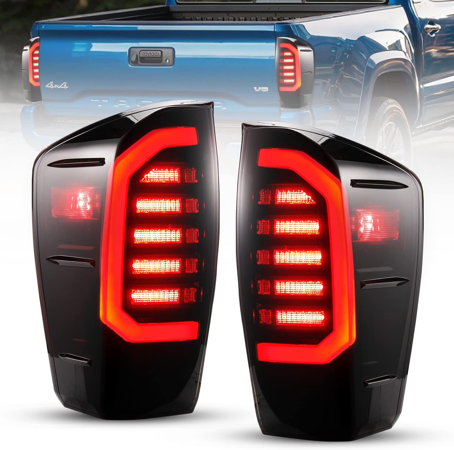 HAKA TOUGH LED Tail Lights for Toyota Tacoma 2016 2017 2018 2019 2020 2021 2022 Black Housing Smoked Lens Pickup Truck Taillights Brake Rear Lamps Assembly Accessories,Passenger & Driver Side