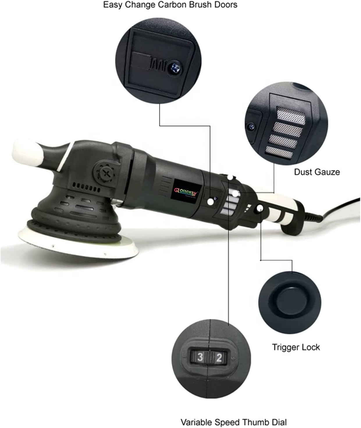 GLOSSONLY Dual Action Polisher Orbit 15mm Best Car Polisher 5 inch Random Orbital Car Buffer Polisher