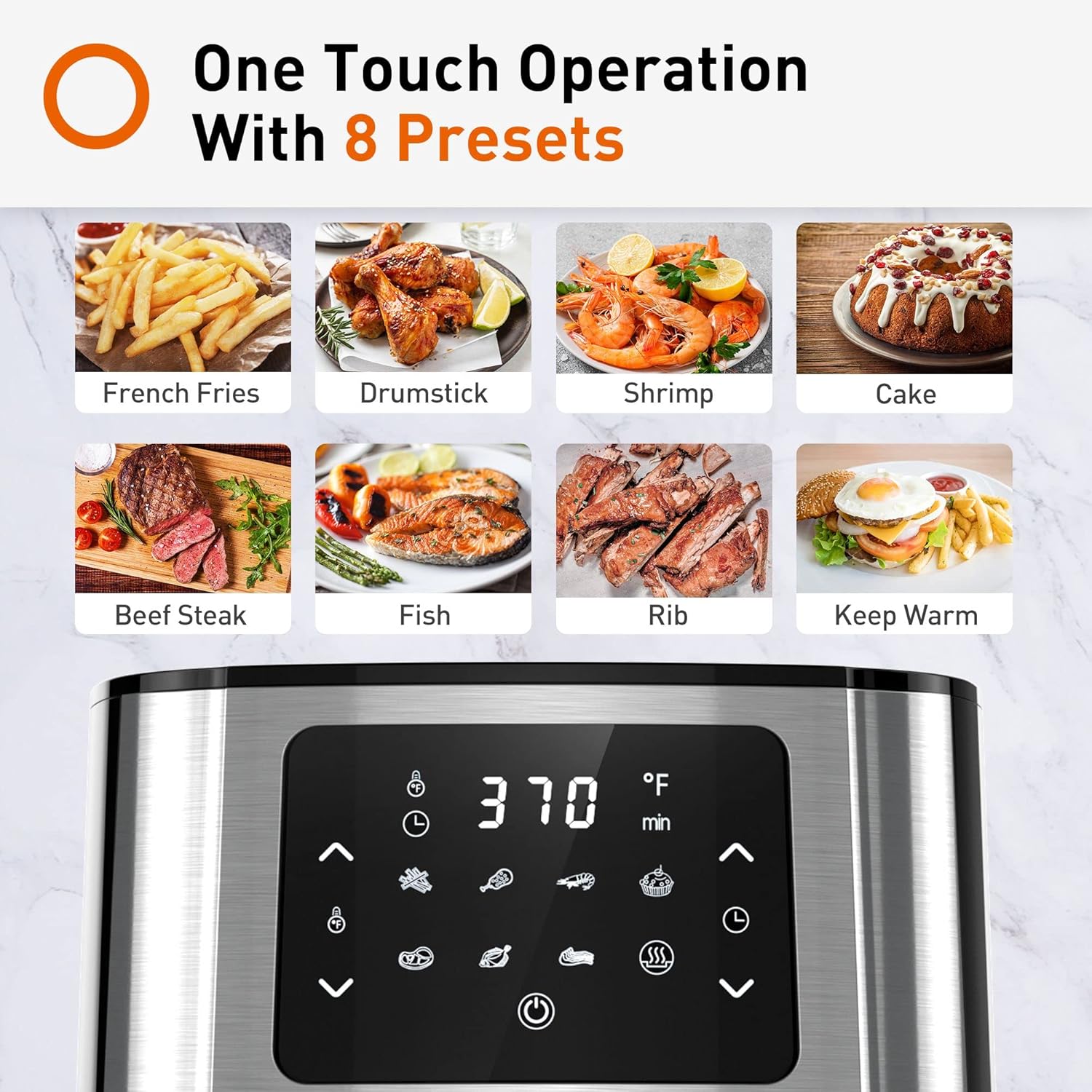 JOYOUNG Air Fryers 5.8Qt Big Capacity Air Fryer Toaster Oven, 8 Presets with Air Fryer Oven Cookbook, 4 Accessories, 1400W, LED Digital Screen, Stainless Steel
