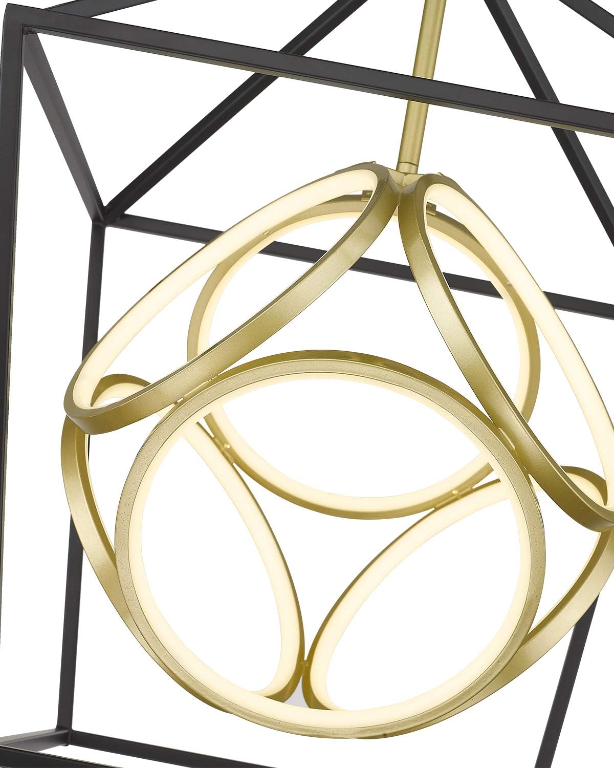 Emliviar Industrial Chandelier Light Fixture, Farmhouse 30W LED Pendant Lighting, Black and Gold Finish, JE203-LED BK+G