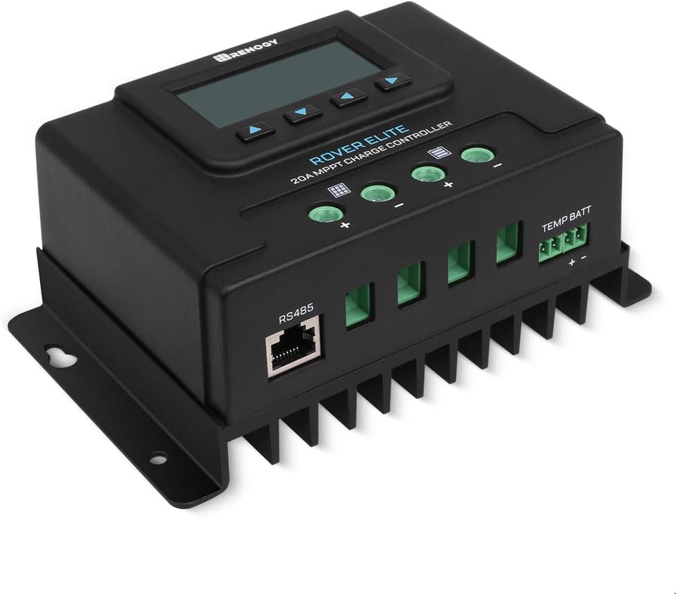 Renogy Solar Charge Controller 12V/24V Auto MPPT with LCD Backlit Display w/Temp Sensor Fit for Gel Sealed Flooded and Lithium Battery, Rover Elite 20A