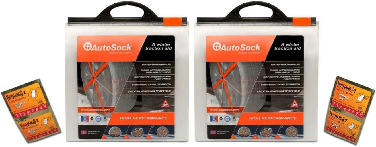 AUTOSOCK AS645 (2-Pair) Traction Wheel and Tire Cover for Ice & Snow Easy Install Tire Chain Alternative with 2 Free 2-Packs of HotHands Hand Warmers (AS645, 2)