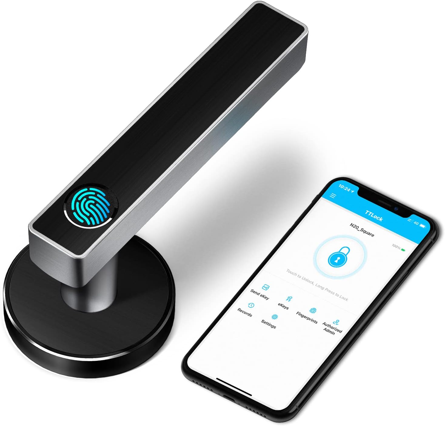 KUCACCI Smart Fingerprint Door Lock, Smart Door Knob with Latch, Biometric Door Lock, Smart Bluetooth Lever Lock for Bedroom Office Home, Keyless Entry Door Lock(2nd Gen Silver)