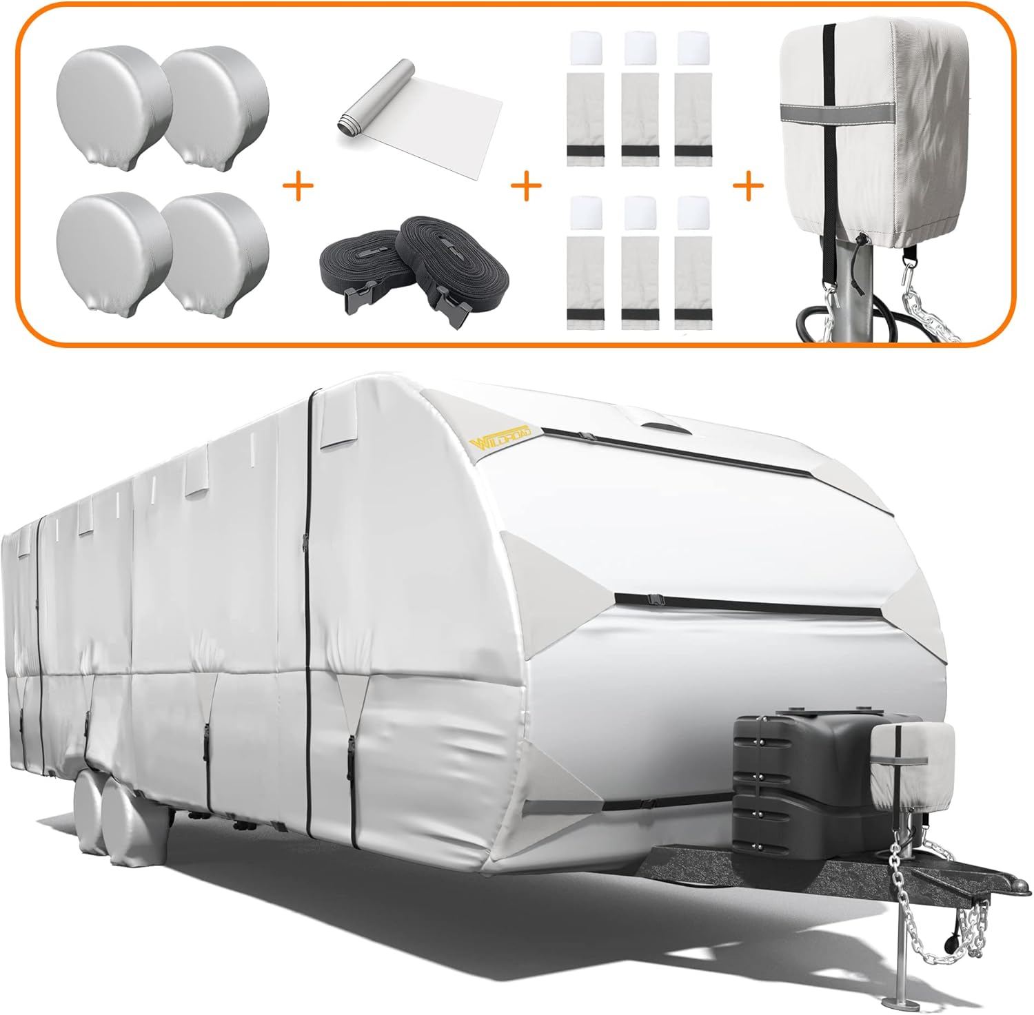 WILDROAD RV Cover Anti-Tear Waterproof Travel Trailer Cover Windproof Anti-UV Camper Cover for 18'-20' RV with Upgraded Jack Cover