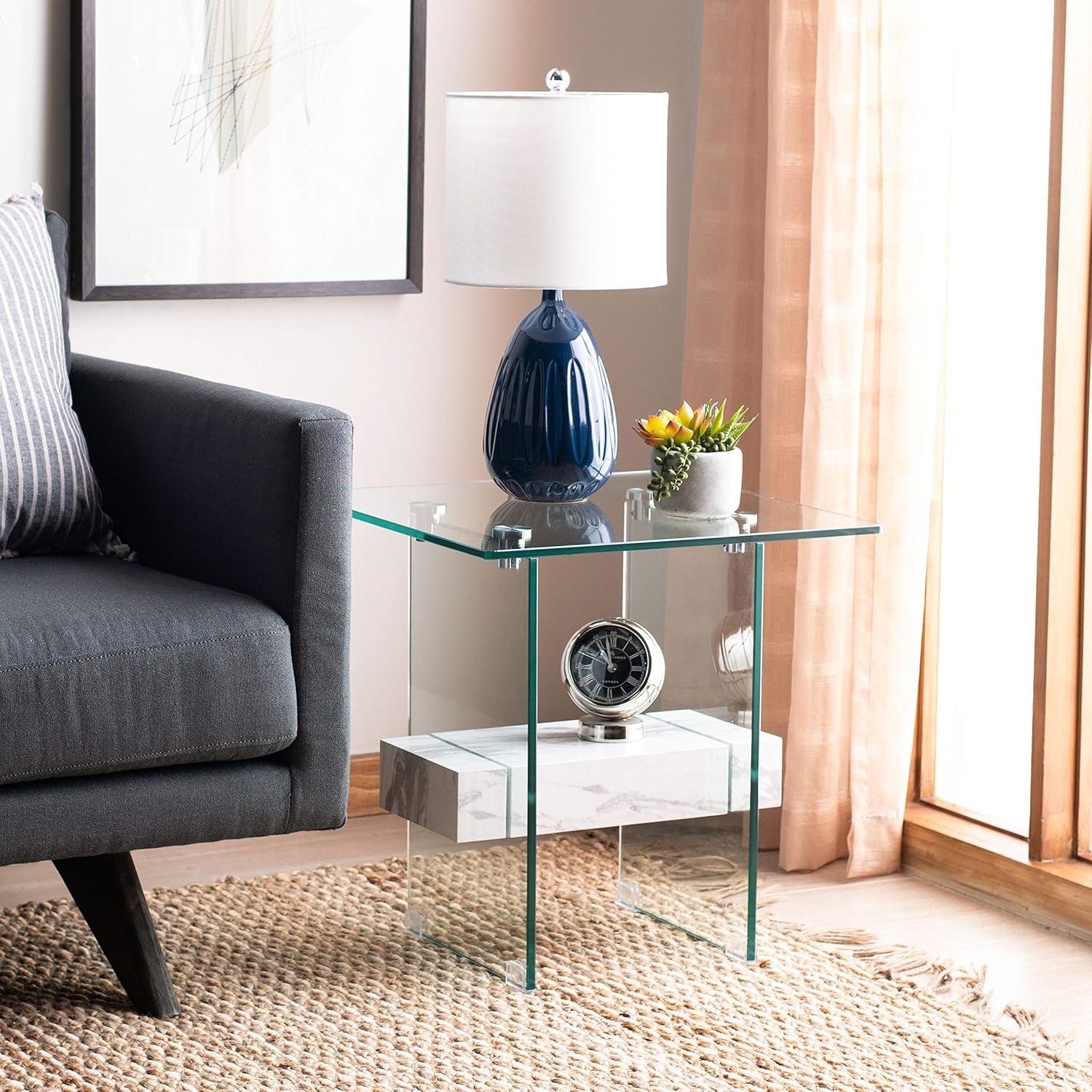 Safavieh Home Kayley White Marble and Glass Accent Table