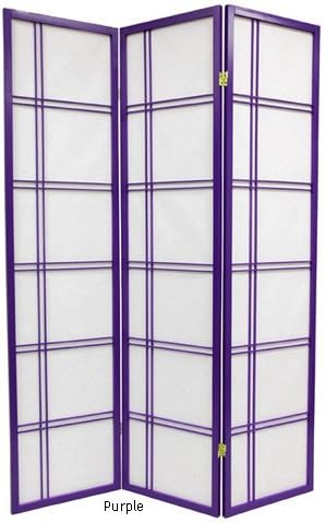 ORIENTAL Furniture 6-Feet Double Cross Japanese Shoji Folding Privacy Screen Room Divider, 4 Panel Purple