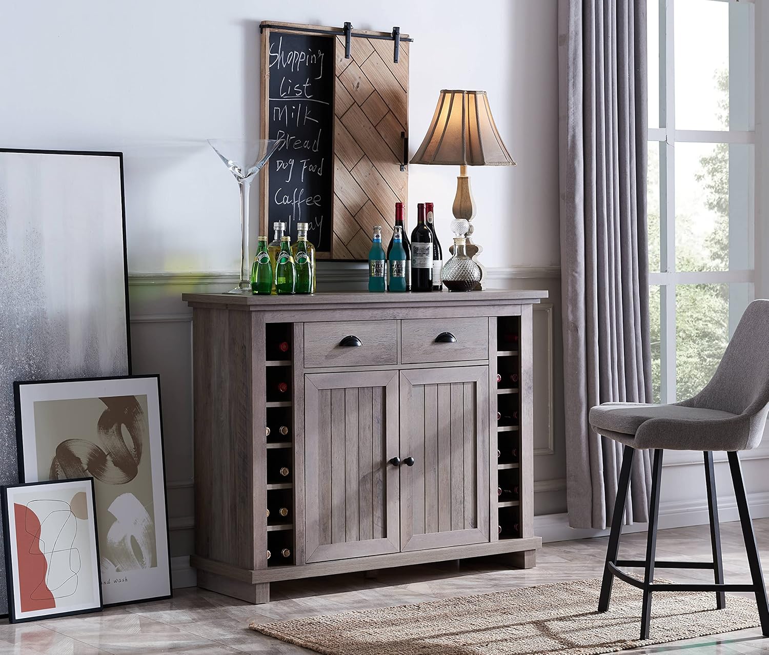 Home Source Mahogany Bar Cabinet with Stem Glass Placement