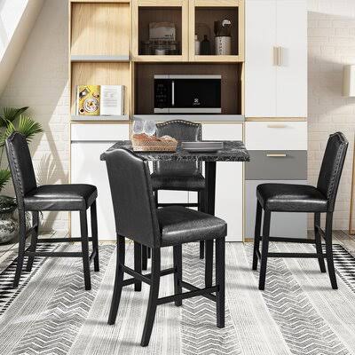 Hesson 5 - Piece Counter Height Dining Set Andover Mills Table Top Color: Dark Faux Marble, Chair Color: Black