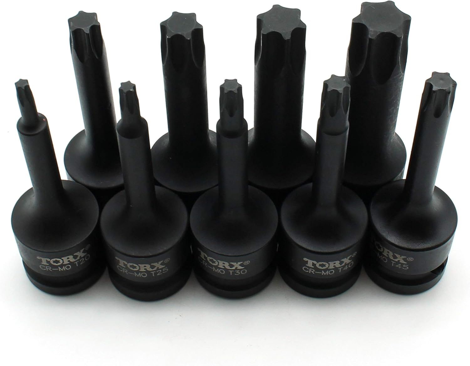 TEMO 9 pc 3 Inch Long Torx Star 6 Point Black Impact Bit Socket Auto Repair Tool Set 1/2 Inch Square Drive