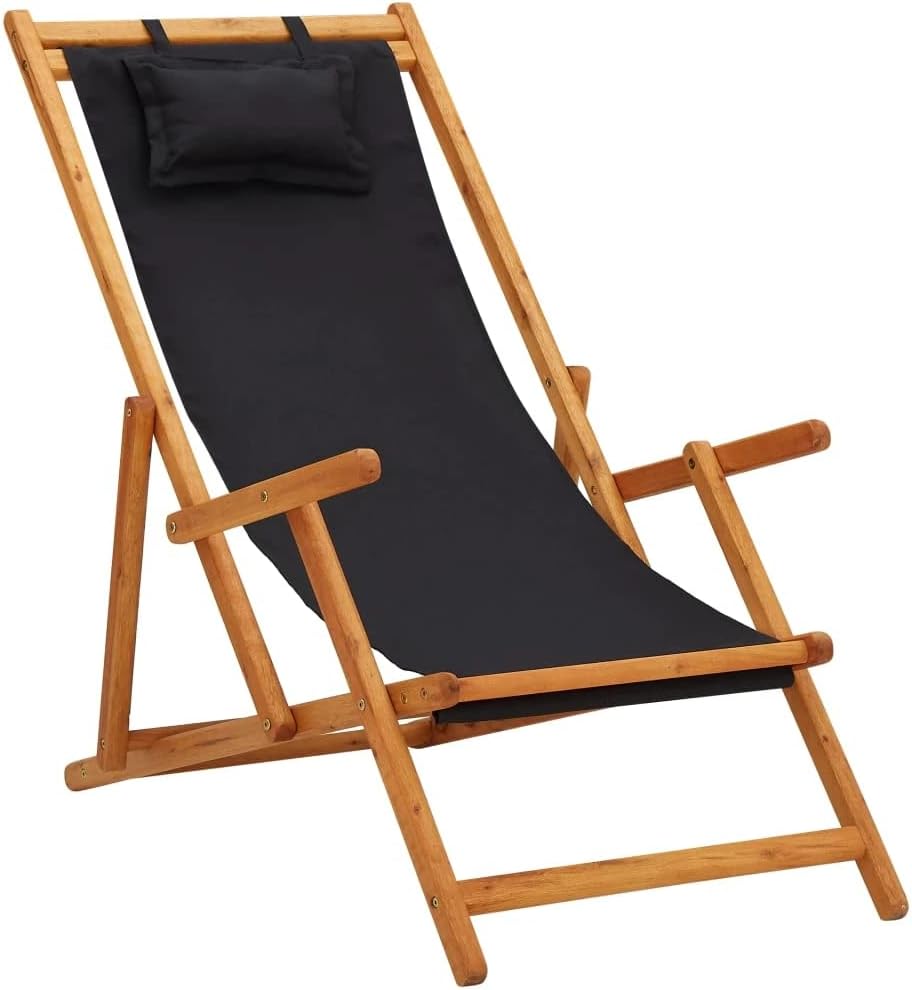 vidaXL Folding Beach Chair Fabric and Wooden Frame Multicolor Seat Lounger