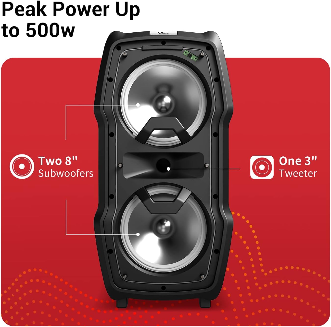 VeGue Karaoke Machine, Wireless Bluetooth PA System for Adults & Kids with Dual 8'' Subwoofers, 2 UHF Wireless Mics, Colorful LED Lights, Ideal for Home Karaoke, Party, Stage Performance (VS-0808)