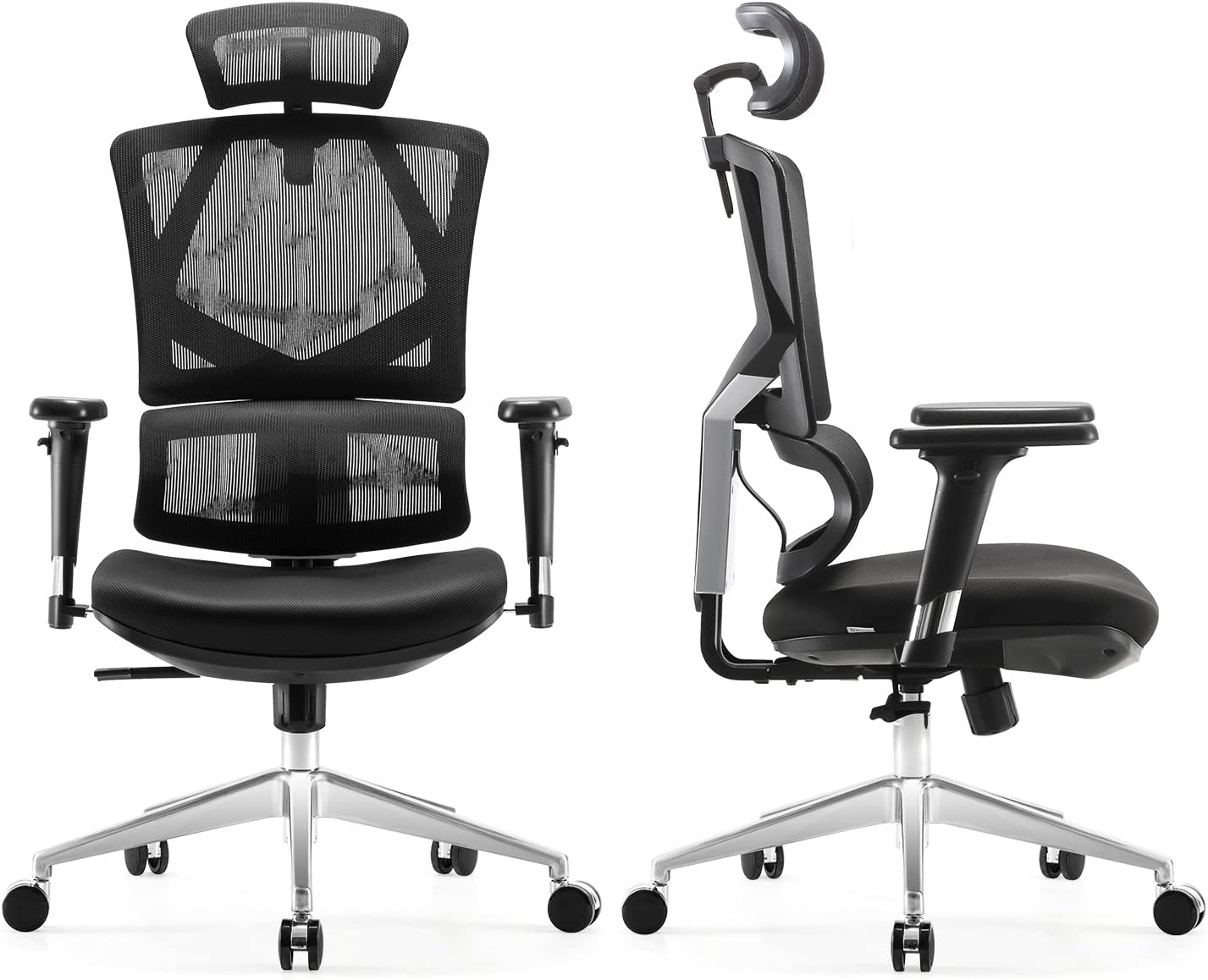 SIHOO Ergonomic Office Chair, Computer Desk Chair Breathable Mesh High Back with Adjustable Backrest Height, 3D Arms, Headrest and Dynamic Lumbar Support (Grey)