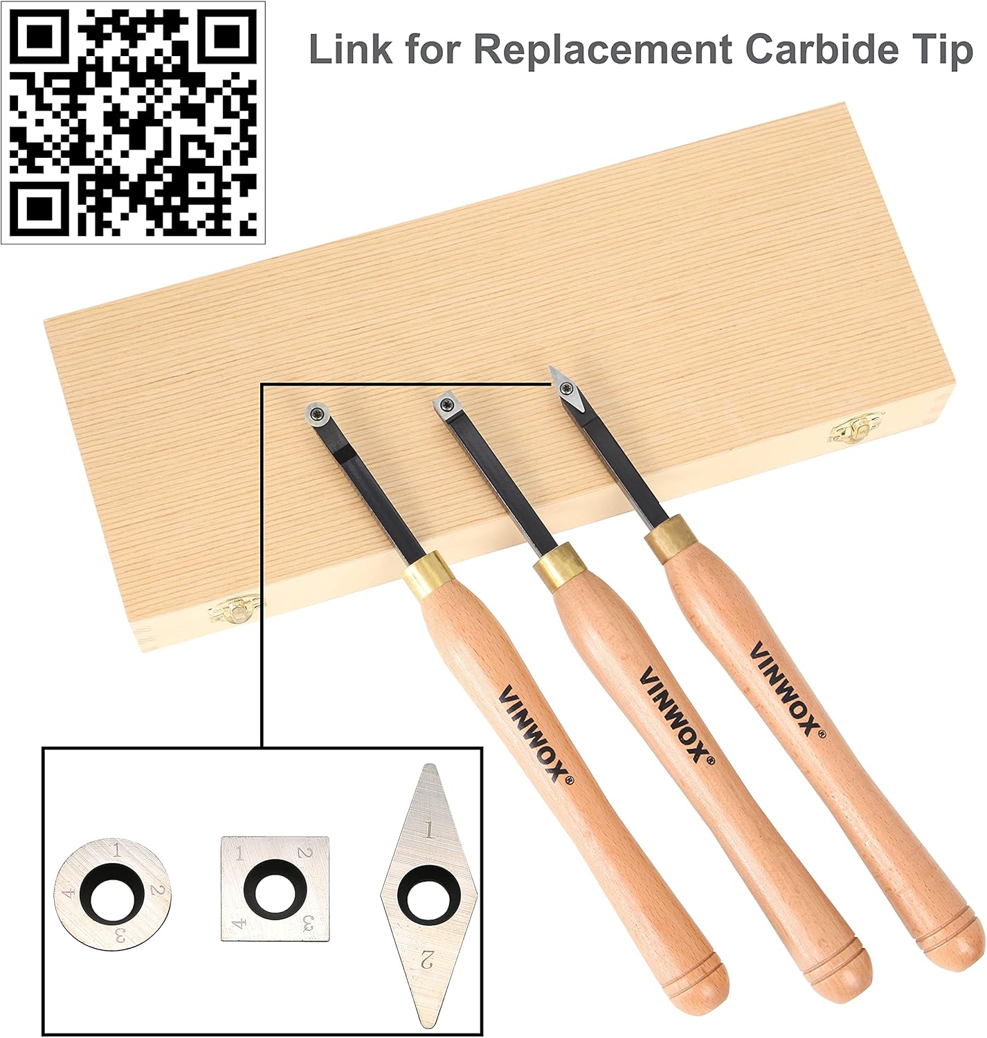 VINWOX 3 PCS Carbide Wood Lathe Turning Tool Set, Carbide Lathe Turning Tool, Carbide Turning Tool, Including Rougher, Finisher, Detailer, Pen Turning tool, Pen Making Pack of 2