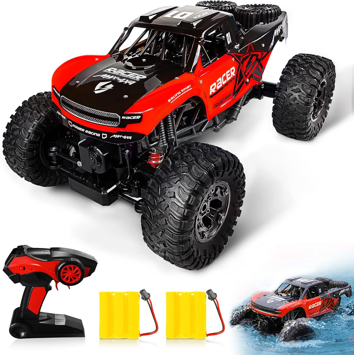 Amphibious RC Car Toy Remote Control Car Boat, Super Load-Bearing 4WD Off Road Racing Car, 1:12 Scale RC Truck - All Terrain Waterproof Toys Trucks for Kids and Adult