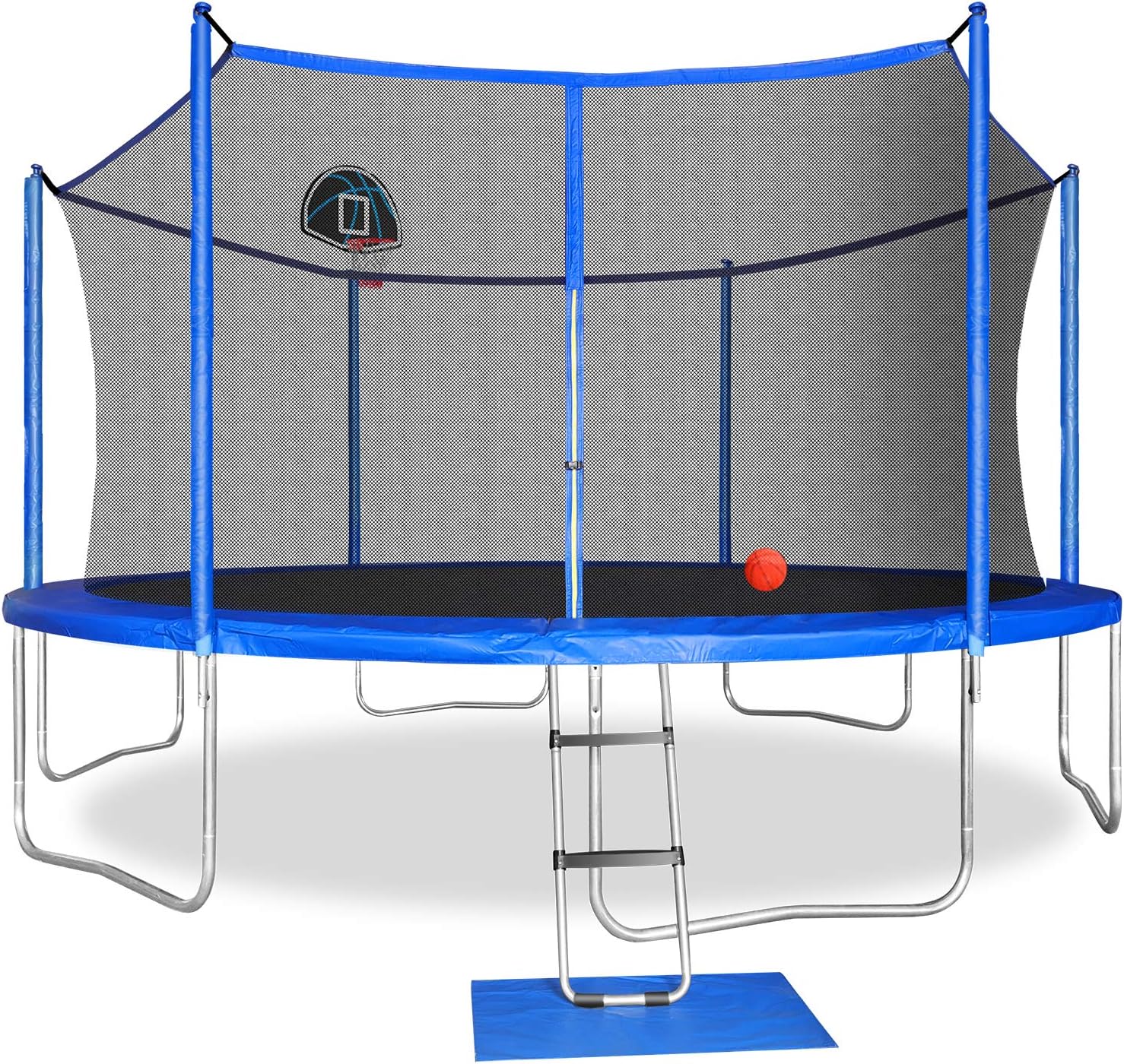 ACWARM HOME 12 14 15 16FT Trampoline for Kids, Outdoor Trampoline with Safety Enclosure Net Basketball Hoop and Ladder, Jumping Mat, Safety Pad, Outdoor Backyard Trampolines for Kids & Adult - Blue