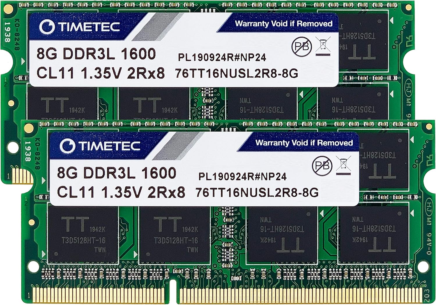 Timetec 16GB KIT(2x8GB) DDR3L / DDR3 1600MHz (DDR3L-1600) PC3L-12800 / PC3-12800 Non-ECC Unbuffered 1.35V/1.5V CL11 2Rx8 Dual Rank 204 Pin SODIMM Laptop Notebook PC Computer Memory RAM Module Upgrade Pack of 2