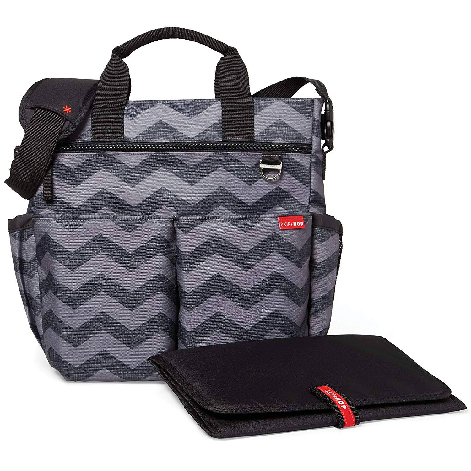 Skip Hop Duo Signature Changing Bag (Black /Grey, Tonal Chevron)