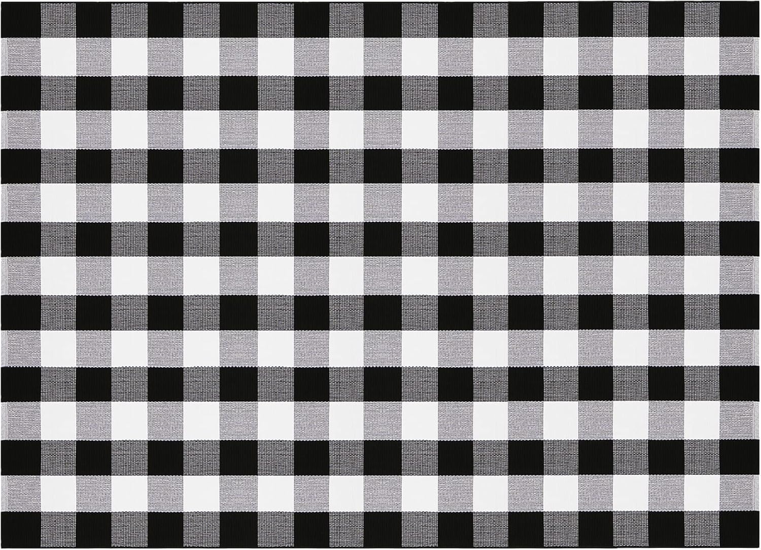 SHACOS Buffalo Plaid Rug 4'x6' Indoor Outdoor Black and White Buffalo Check Rug Front Porch Rug Plaid Door Mat Woven Cotton Area Rug Throw Plaid Rug for Kitchen Living Room Washable