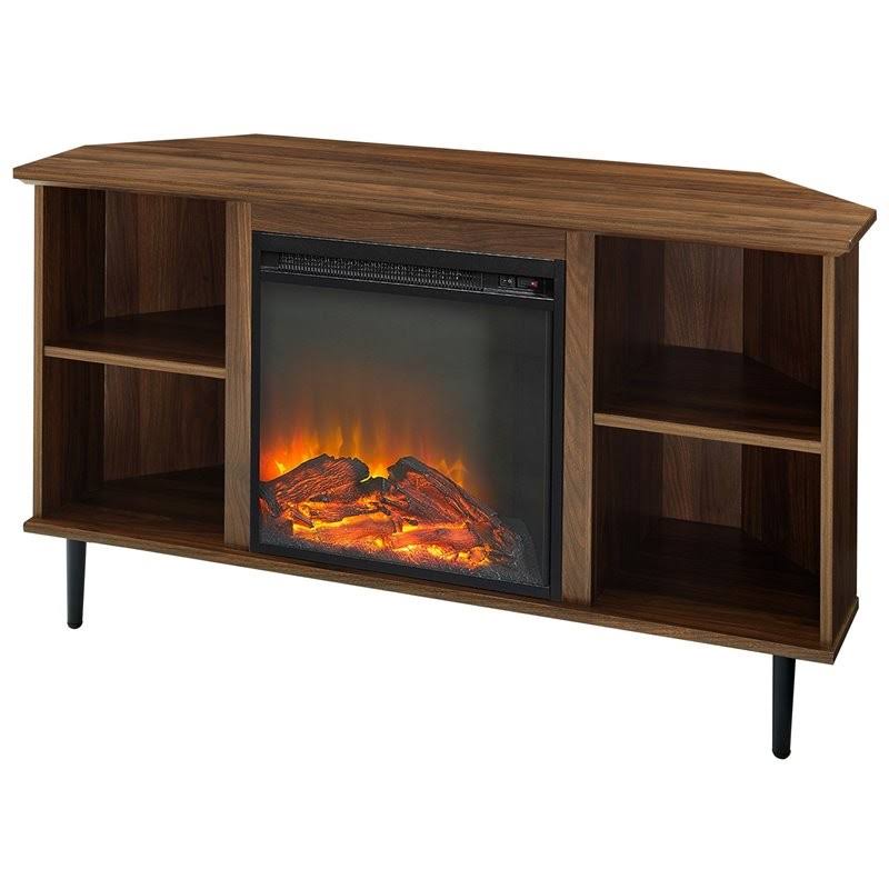 Pemberly Row 48x22 Simple Corner Fireplace Console in Dark Walnut
