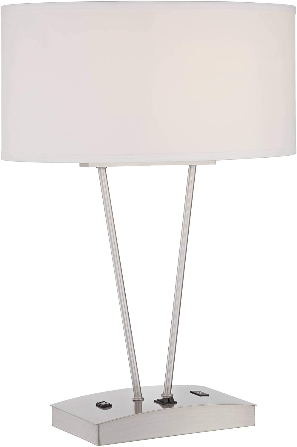 Leon Modern Contemporary Table Lamp with Hotel Style USB and AC Power Outlet in Base Silver White Oval Shade for Living Room Bedroom House Bedside Nightstand Home Office Family - Possini Euro Design