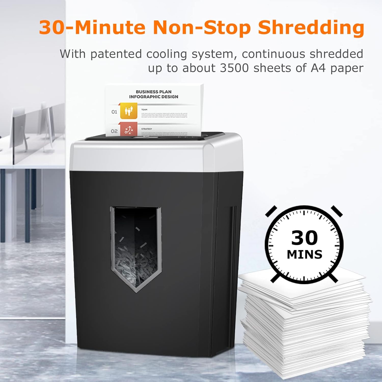 Bonsaii 14-Sheet Office Paper Shredder, 30-Minute Continuous Running Time, Credit Card/Staples Cross-Cut Shredders for Home Use Heavy Duty, Quiet Shredding Machine with Jam Proof System (C169-B)